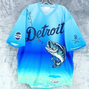 Blue Detroit Fishing Graphic T-Shirt
